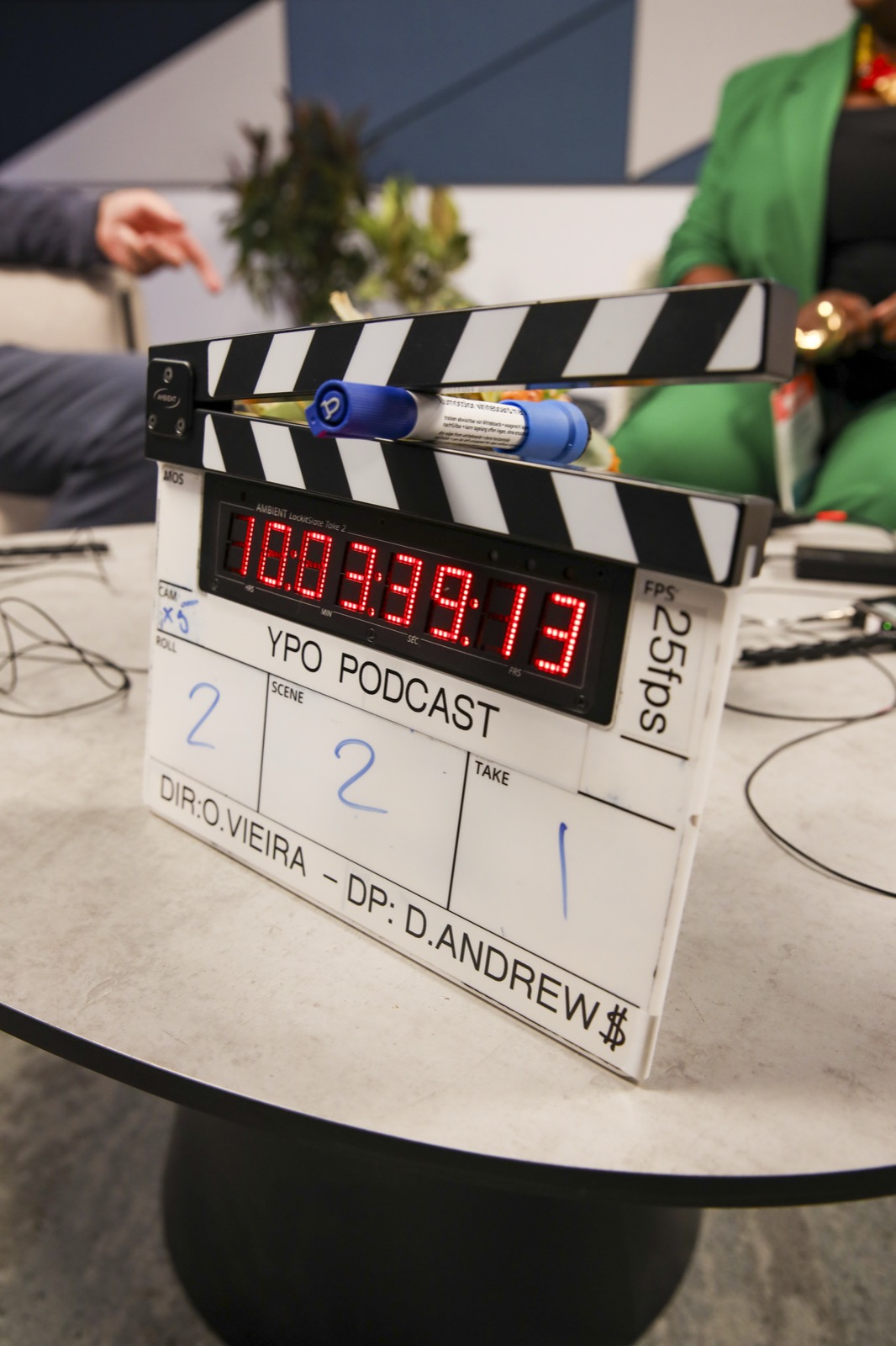 Zarco Creative clapperboard on a Sydney podcast set, Oscar Vieira directing